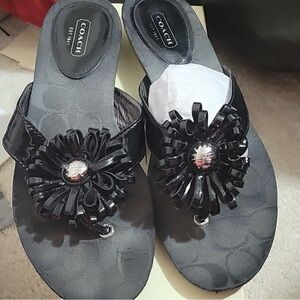 Coach Skye Signature Patent Leather Flower Thong Sandals